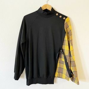SHEIN Size M Mock Neck Contrast Plaid Raglan Sleeve Sweatshirt Black‎ Pullover